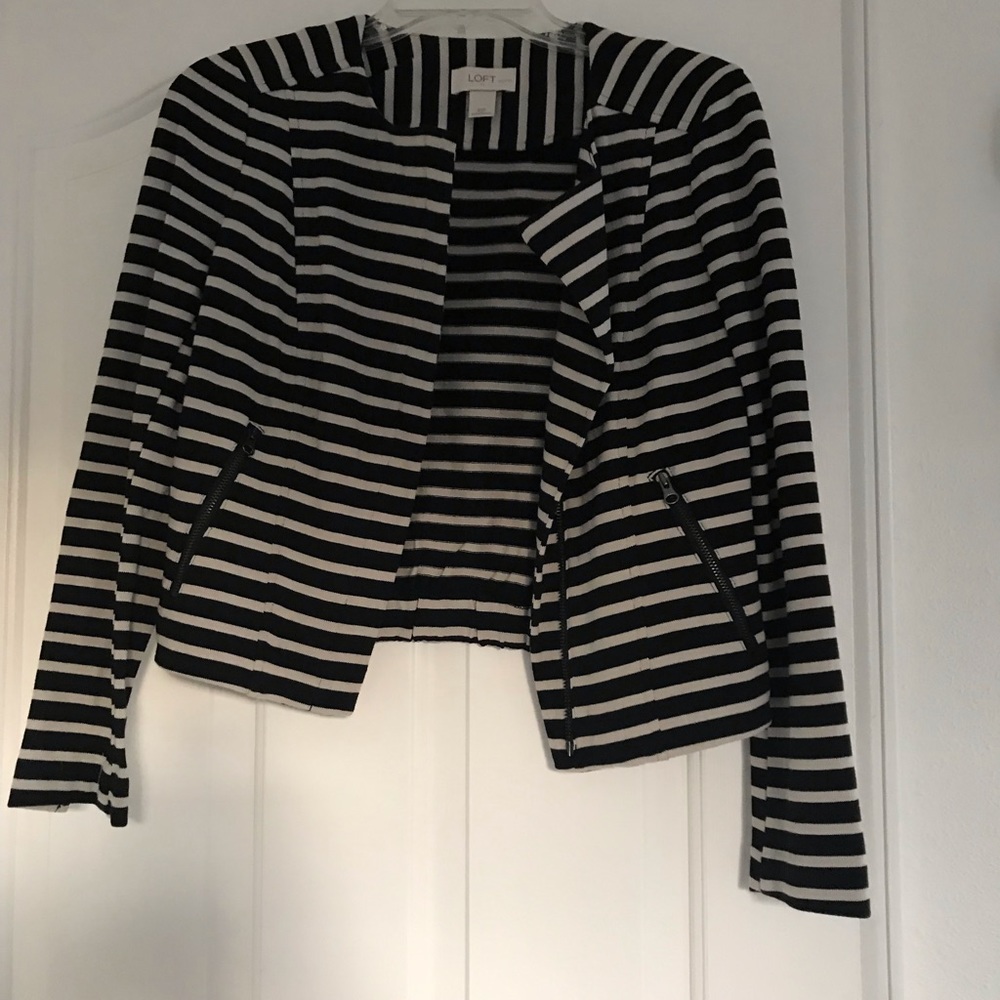 Loft Striped moto style sweater jacket - Picture 2 of 7